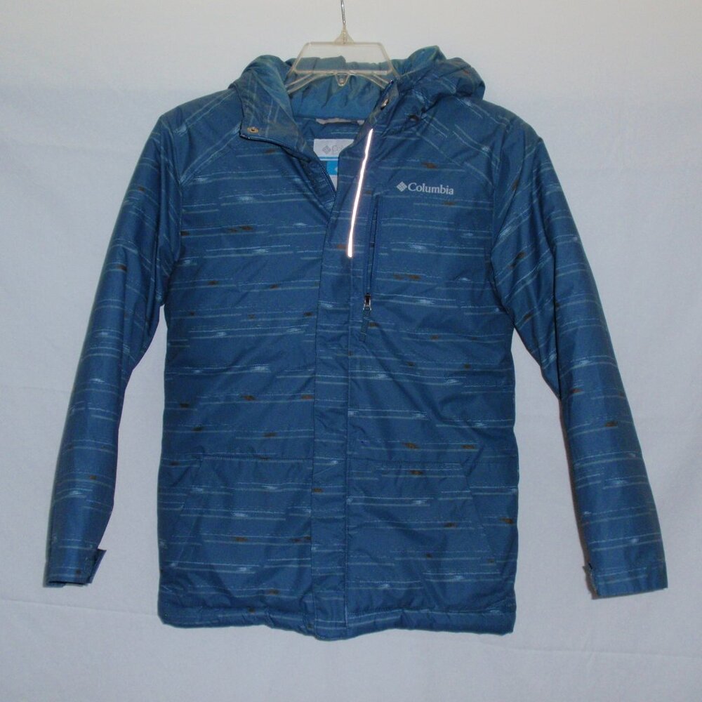 Columbia Kids Boys Puffer Coat Jacket Hooded Zip Up Sz M Striped Geometric 10 12